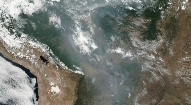 Wildfires in Brazilian Rainforest creating cross country smoke (from import)
