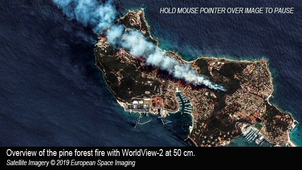 Satellite imagery of pine forest fire in the Var, Southern France (from import)