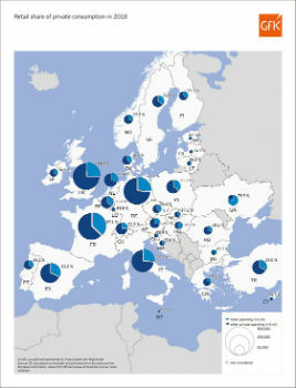 Retail share of private consumption, Europe 2018 (from import)
